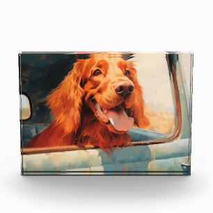 Bloc Photo Red Dog in Classic Truck Window Art Print