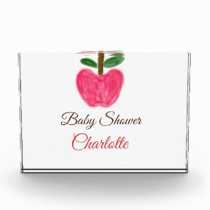Bloc Photo Red Watercolor pomme baby shower ajouter nom titre