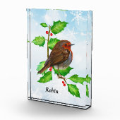 Bloc Photo Robin Bird sur la peinture à l'aquarelle Holly (Droite)