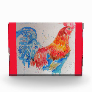 Bloc Photo Rooster rouge Aquarelle Peinture Fête des pères Pa