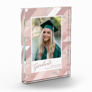 Bloc Photo Rose Gold Marble Moderne Graduation Girl