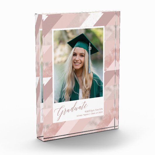 Bloc Photo Rose Gold Marble Moderne Graduation Girl (Gauche)