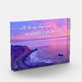 Bloc Photo Rose violet océan Sunset Inspiration Citation Gras (Gauche)