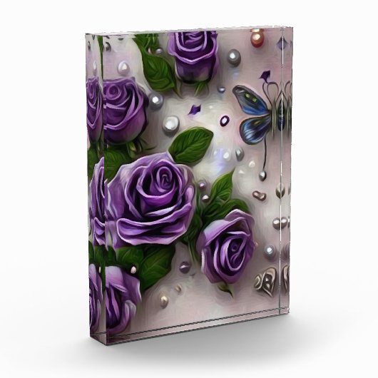 Bloc Photo Roses Violettes & Perles (Gauche)
