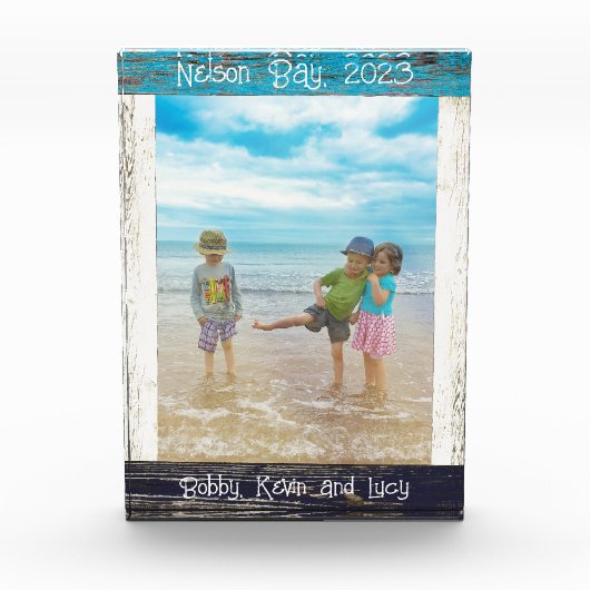 Bloc Photo Rustic Blue White Beach Wood Text 5" x 7" Frame (Devant)