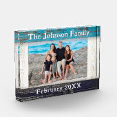 Bloc Photo Rustic Blue Wood Frame Family Name  (Gauche)