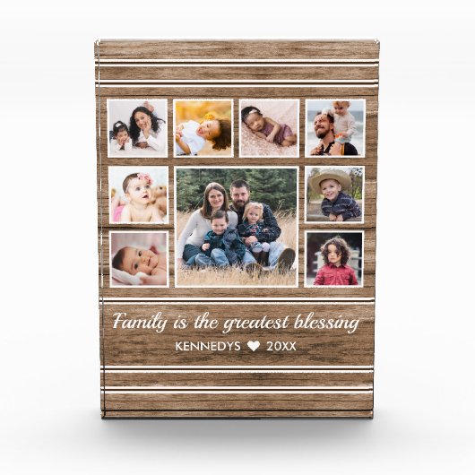 Bloc Photo Rustic Wood 9 Photo Collage Citation Nom de famill (Devant)