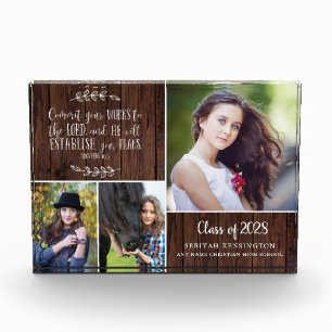 Bloc Photo Rustic Wood Graduation chrétienne Bible Verse
