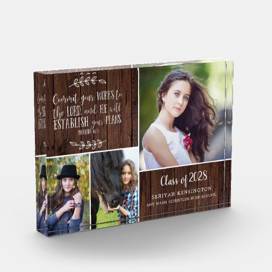 Bloc Photo Rustic Wood Graduation chrétienne Bible Verse (Gauche)