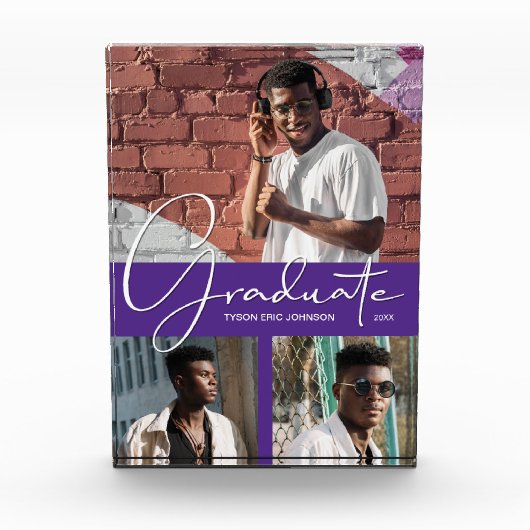 Bloc Photo Script d'études supérieures sur collage violet (Devant)