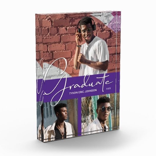 Bloc Photo Script d'études supérieures sur collage violet (Gauche)