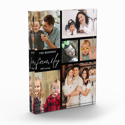 Bloc Photo Script moderne Nom de famille 6 Photo Collage noir (Gauche)