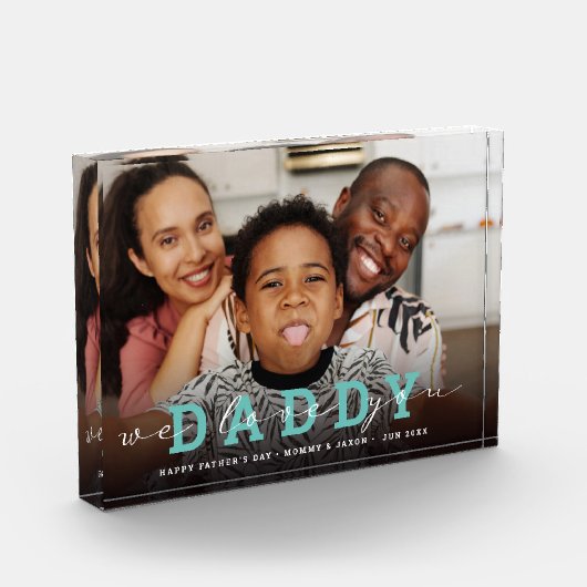 Bloc Photo Script moderne 'We Love You - Papa' Photo en verre (Gauche)