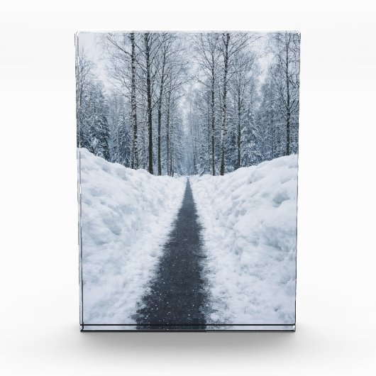 Bloc Photo Sentier forestier hivernal brumeux Affiche de pays (Devant)
