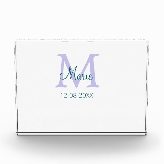 Bloc Photo simple minimum ajouter nom monogramme violet vert (Devant)