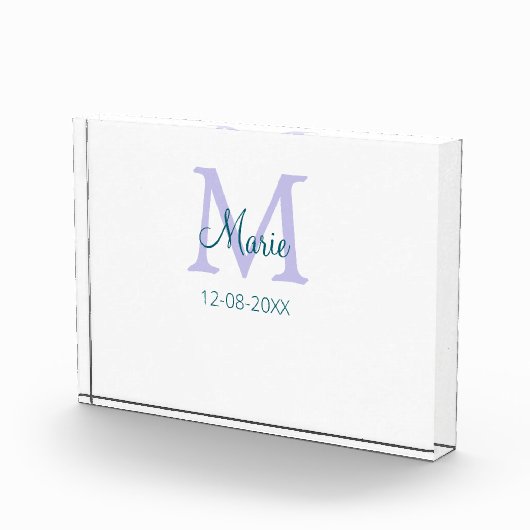 Bloc Photo simple minimum ajouter nom monogramme violet vert  (Droite)