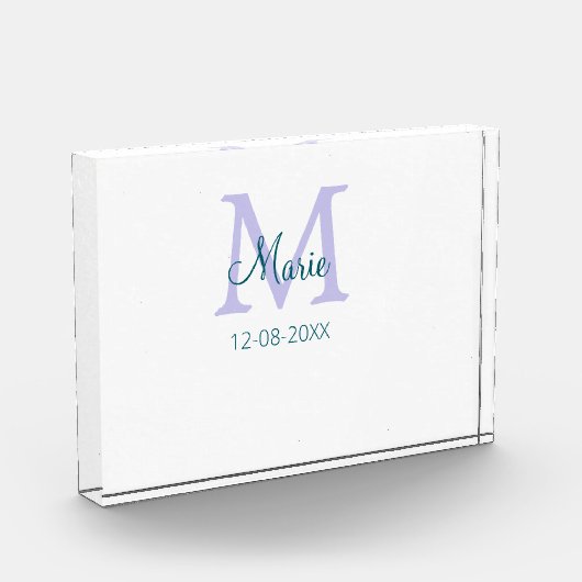 Bloc Photo simple minimum ajouter nom monogramme violet vert  (Gauche)