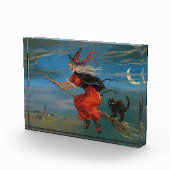 Bloc Photo Sorcière volant avec chat noir la nuit d'Halloween (Droite)