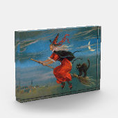 Bloc Photo Sorcière volant avec chat noir la nuit d'Halloween (Gauche)