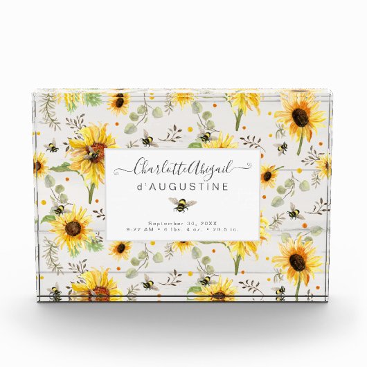 Bloc Photo Sunflower Bee Rustique Bois Jaune Statistiques de  (Devant)