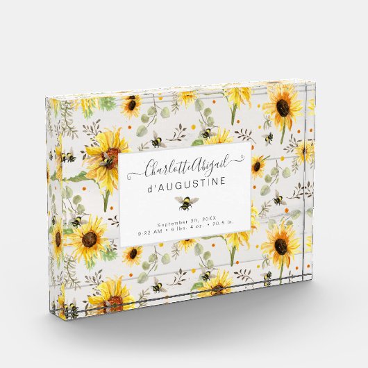 Bloc Photo Sunflower Bee Rustique Bois Jaune Statistiques de (Gauche)