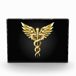 Bloc Photo Symbole caducee polygonale en or