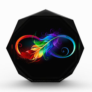 Bloc Photo Symbole d'infini avec plume arc-en-ciel
