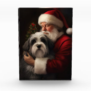 Bloc Photo Tibétain Terrier Père Noël Noël Festif