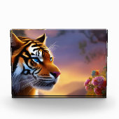 Bloc Photo Tigre bleu et fleurs roses (Devant)