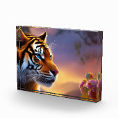 Bloc Photo Tigre bleu et fleurs roses (Droite)