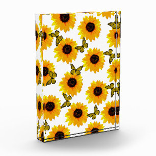 Bloc Photo Tournesols Et Papillons Peints À L'Huile,