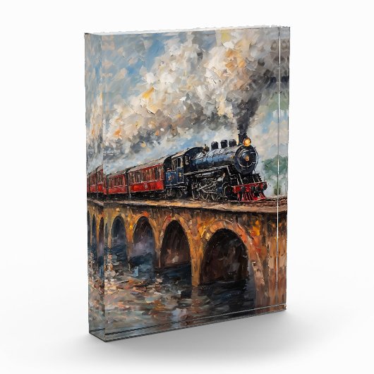 Bloc Photo Train à vapeur sur un pont - Peinture à l'huile (Gauche)