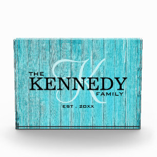 Bloc Photo Typographie de monogramme de famille en bois bleu