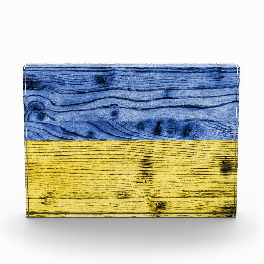 Bloc Photo Ukraine drapeau bleu jaune motif de texture de boi (Devant)
