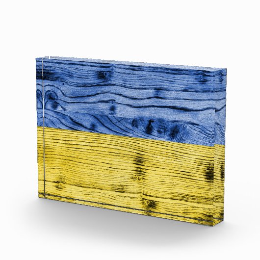 Bloc Photo Ukraine drapeau bleu jaune motif de texture de boi (Droite)