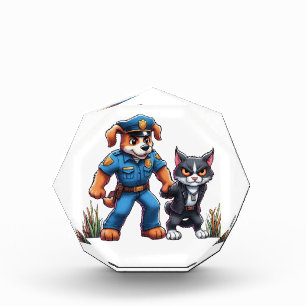 Bloc Photo un chien de police et un chat méchant - humour