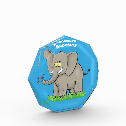 Bloc Photo Un joli éléphant drôle avec un oiseau sur le tronc (Gauche)