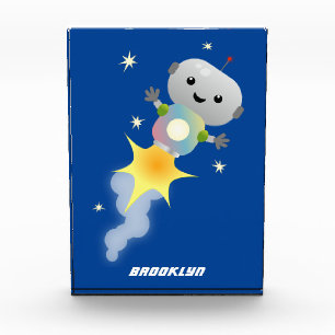 Bloc Photo Un mignon robot volant dans l'espace dessin animé