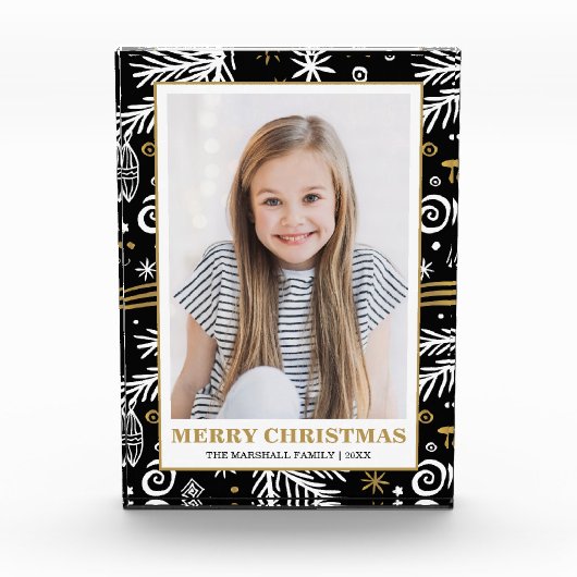 Bloc Photo Vacances pin doodé noir blanc or (Devant)