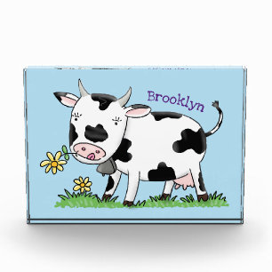 Bloc Photo Vache mignonne en vert dessin animé sur le terrain