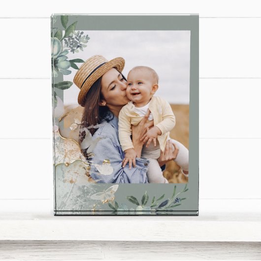 Bloc Photo Vert aquarelle Papillon maman Photo