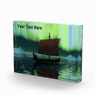 Bloc Photo Viking Navire Et Lumières Du Nord