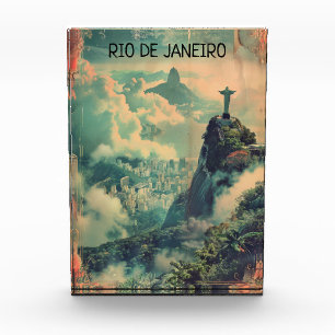 Bloc Photo Vintage Rio de Janeiro Voyage Jésus Statue