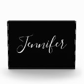 Bloc Photo Votre nom | Élégant script blanc sur noir (Devant)