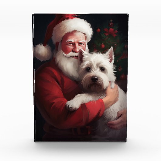 Bloc Photo West Highland White Terrier Santa Claus Noël (Devant)