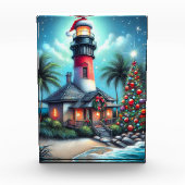 Bloc Photo Whimsical Tropical Christmas Lighthouse Turquoise  (Devant)