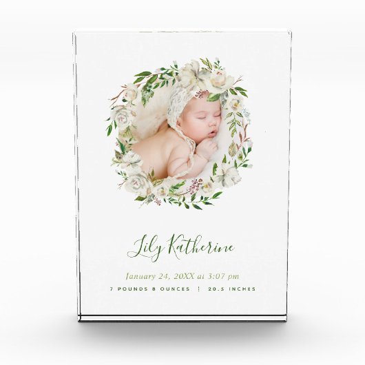 Bloc Photo White Peint Floral Wreath Baby Photo Statistiques  (Devant)