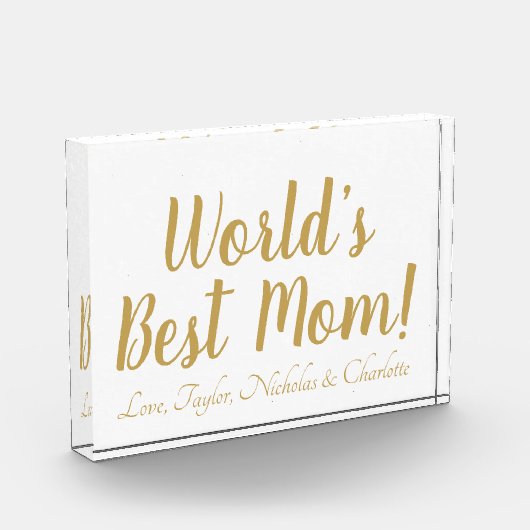Bloc Photo World’s Best Mom gold custom script mignon (Gauche)