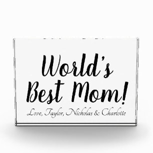 Bloc Photo World’s Best Mom noir script personnalisé élégant