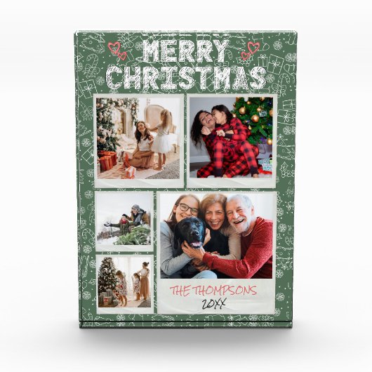 Bloc Photo Xmas Green Doodles 5 Photo Famille Joyeux Noël (Devant)
